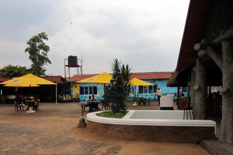 The open courtyard at the bar. Note the faux-bois columns on the right. There is a lot of faux-bois in Rwanda.