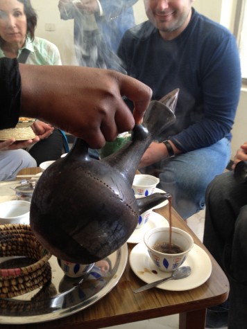 Ethiopian coffee--it's real! (Secret ingredient: rue.) These cafes are all over Addis, complete with frankincense.