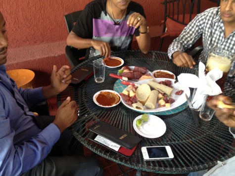 At the splurgey raw-beef place, you get served a huge hunk of raw meat, and a knife. How bad-ass is that? These men were happy to show off their bad-ass meal.